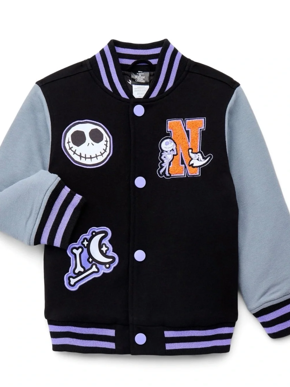 Black & Gray Kids Varsity Jacket with Purple Trim